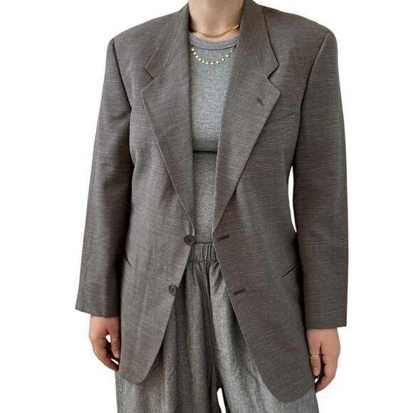Vintage Georgio Armani Wool Linen Flax Blend Oversized Unisex Gray Blazer 38R - Picture 1 of 9